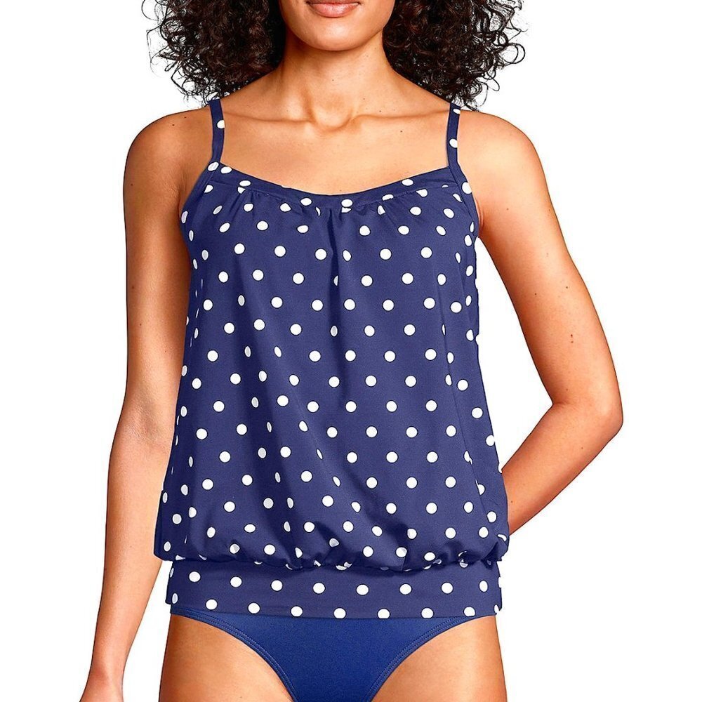 YONIQUE TANKINI SWIMSUIT SET NAVY BLUE WHITE POLKA DOTS SIZE MEDIUM NWT
